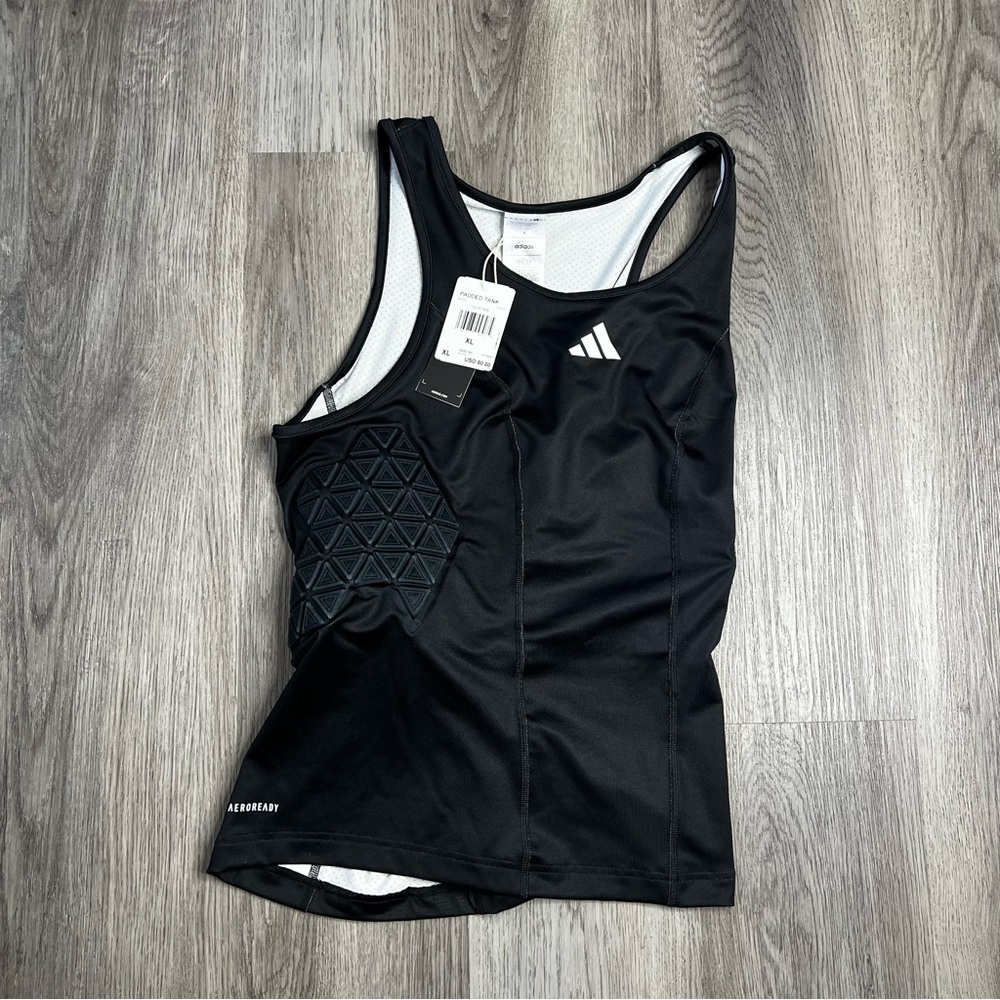 New Adidas‎ Padded Tank Top Mens Size XL Black Compression basketball Shirt $80